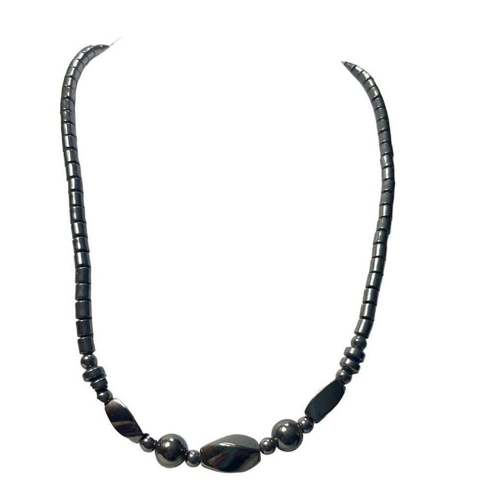 Vintage Hematite 16” Necklace Womens Natural Gemstone Casual Multi Shaped Beads